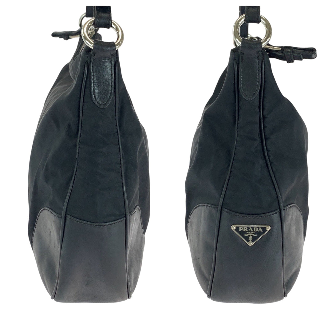 PRADA Shoulder Bag Nylon Black SilverMetal Test Triangle With logo