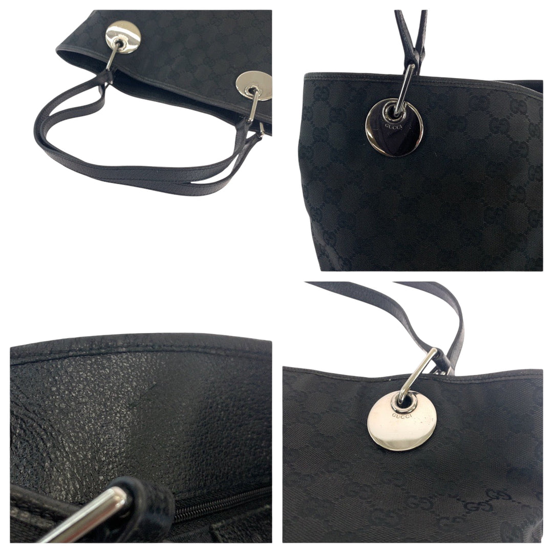 GUCCI Tote Bag 10836 GG canvas Black SilverMetal Tote Bag Shoulder Bag Women Used Authentic