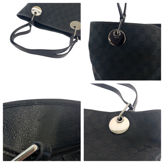 GUCCI Tote Bag 10836 GG canvas Black SilverMetal Tote Bag Shoulder Bag Women Used Authentic