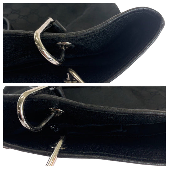 GUCCI Tote Bag 10836 GG canvas Black SilverMetal Tote Bag Shoulder Bag Women Used Authentic