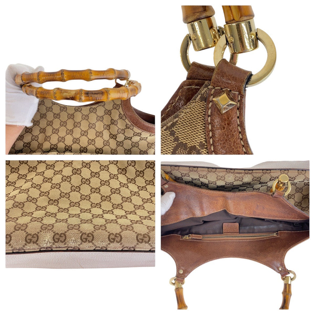 GUCCI Tote Bag 137395 GG canvas Brown Bamboo