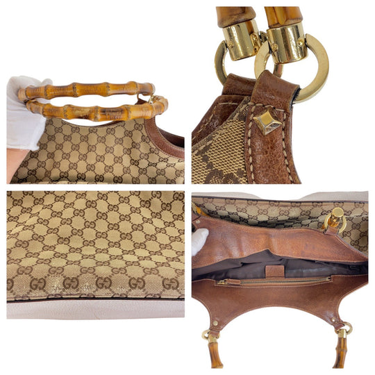GUCCI Tote Bag 137395 GG canvas Brown Bamboo