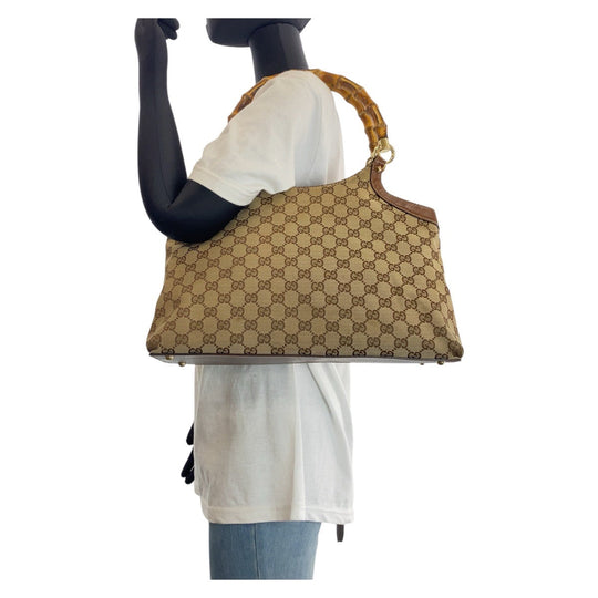 GUCCI Tote Bag 137395 GG canvas Brown Bamboo