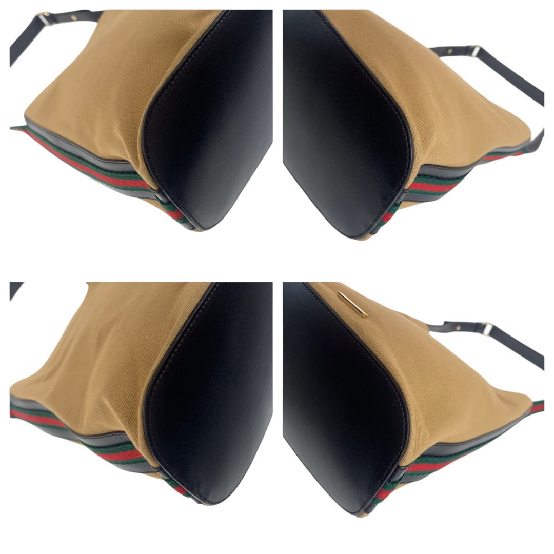 GUCCI Shoulder Bag 001 4286 Canvas, Leather beige Sherry line Women Used Authentic