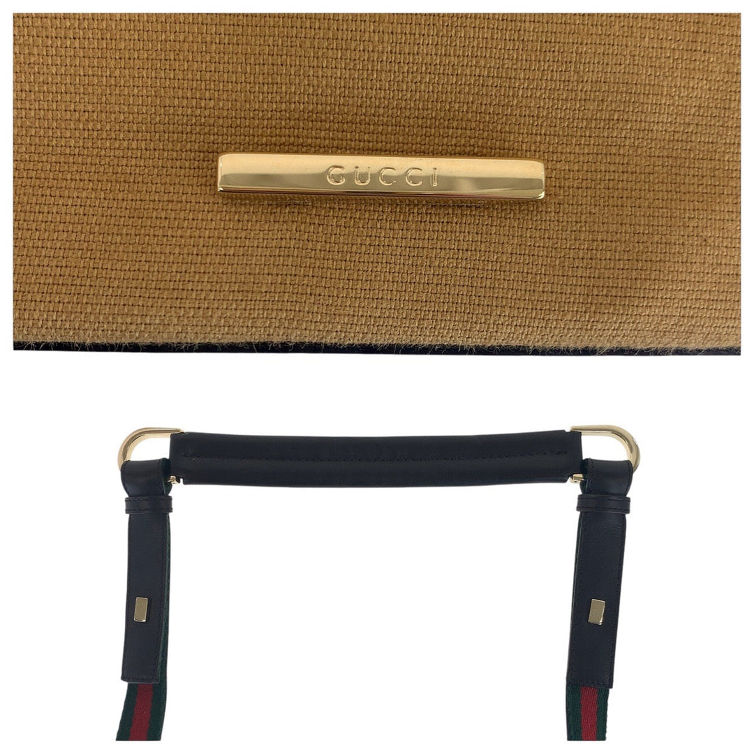 GUCCI Shoulder Bag 001 4286 Canvas, Leather beige Sherry line Women Used Authentic