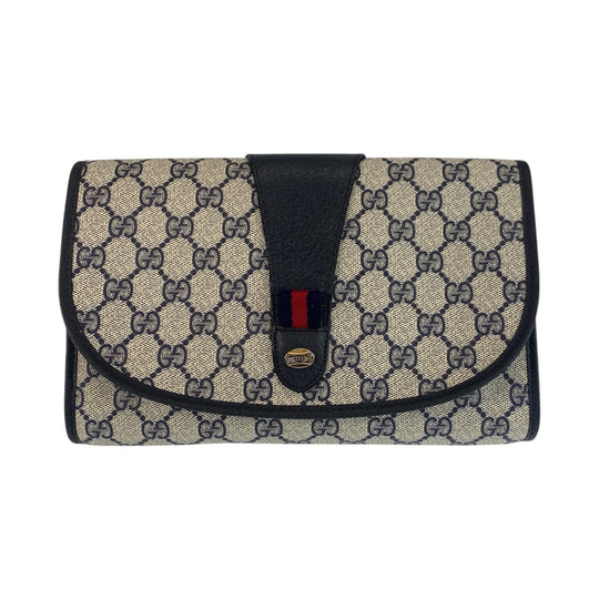 GUCCI Clutch bag 89 01 030 GG Supreme canvas, leather gray Clutch bag business bag Sherry Line Old Gucci Women Used Authentic
