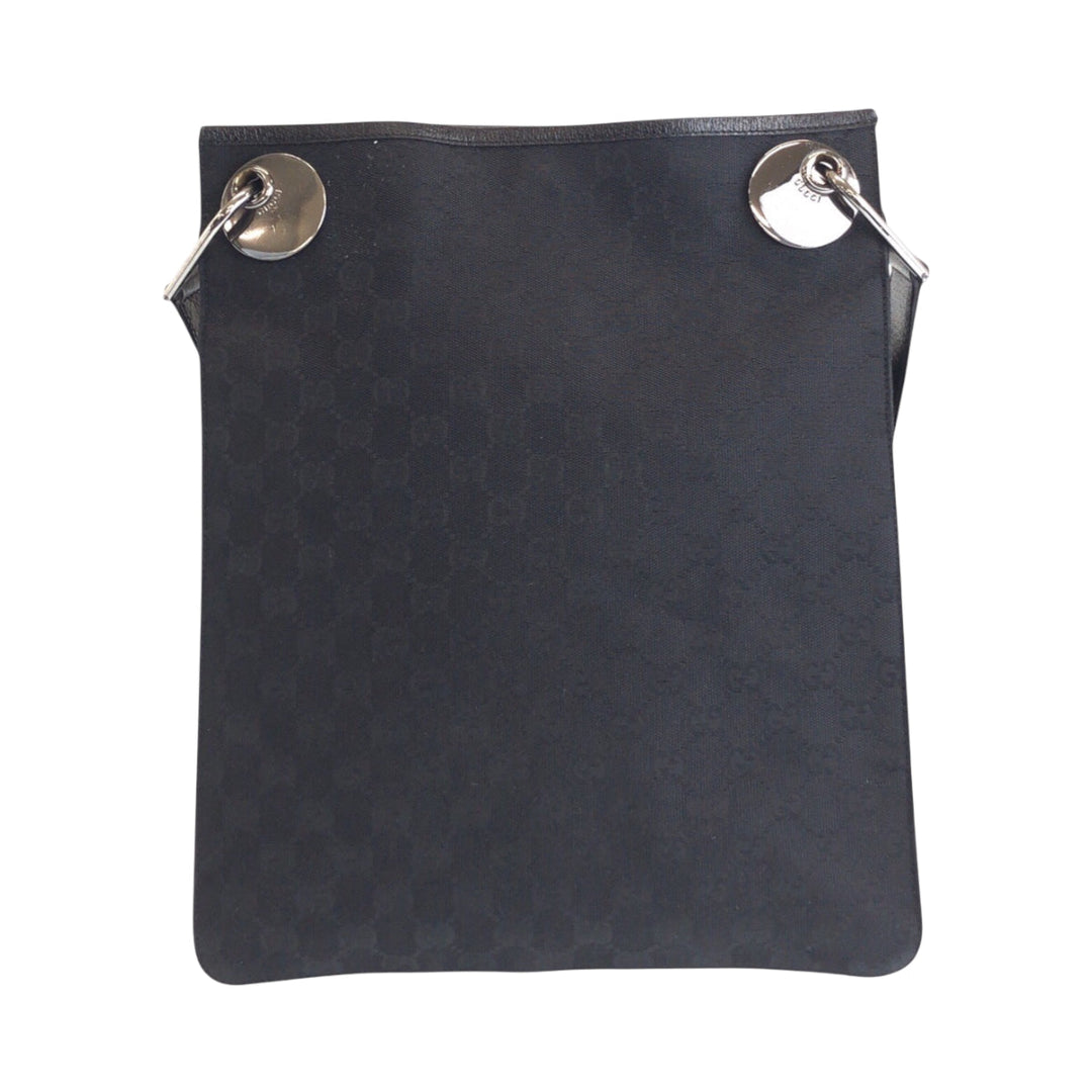 GUCCI Shoulder Bag 120842 GG canvas, leather Black SilverMetal Shoulder Bag pochette Women Used Authentic