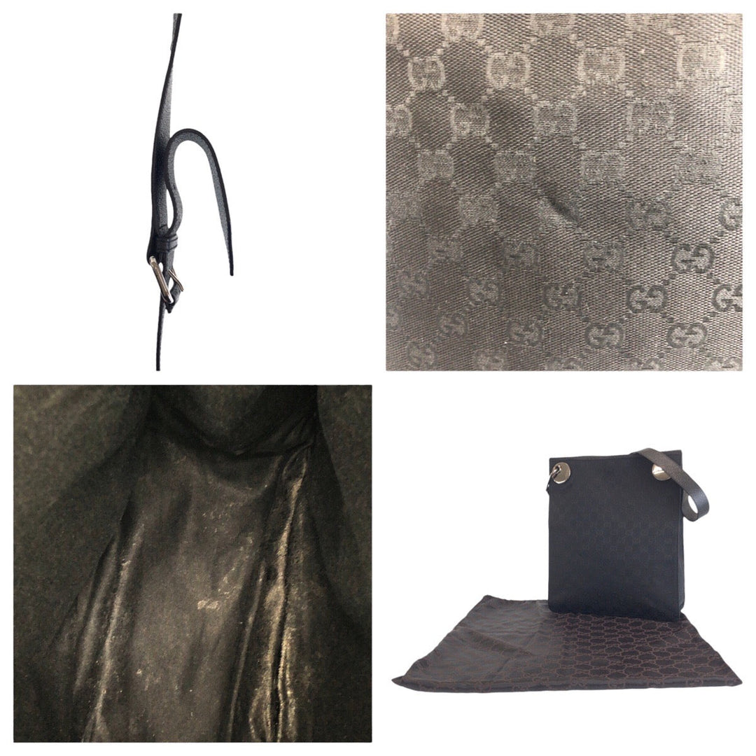GUCCI Shoulder Bag 120842 GG canvas, leather Black SilverMetal Shoulder Bag pochette Women Used Authentic