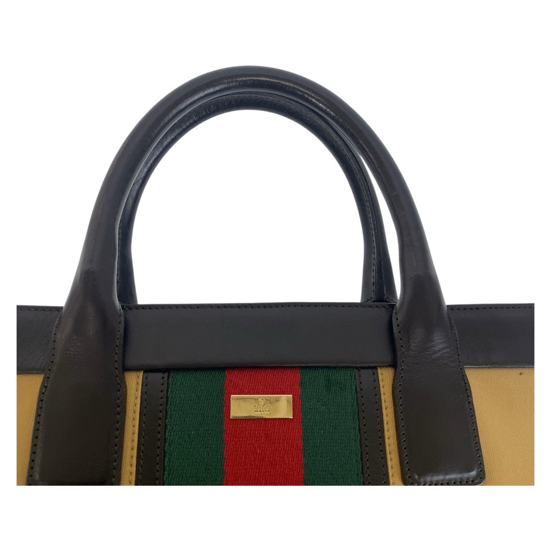GUCCI Tote Bag 002 1121 Canvas, Leather beige Sherry line Women Used Authentic