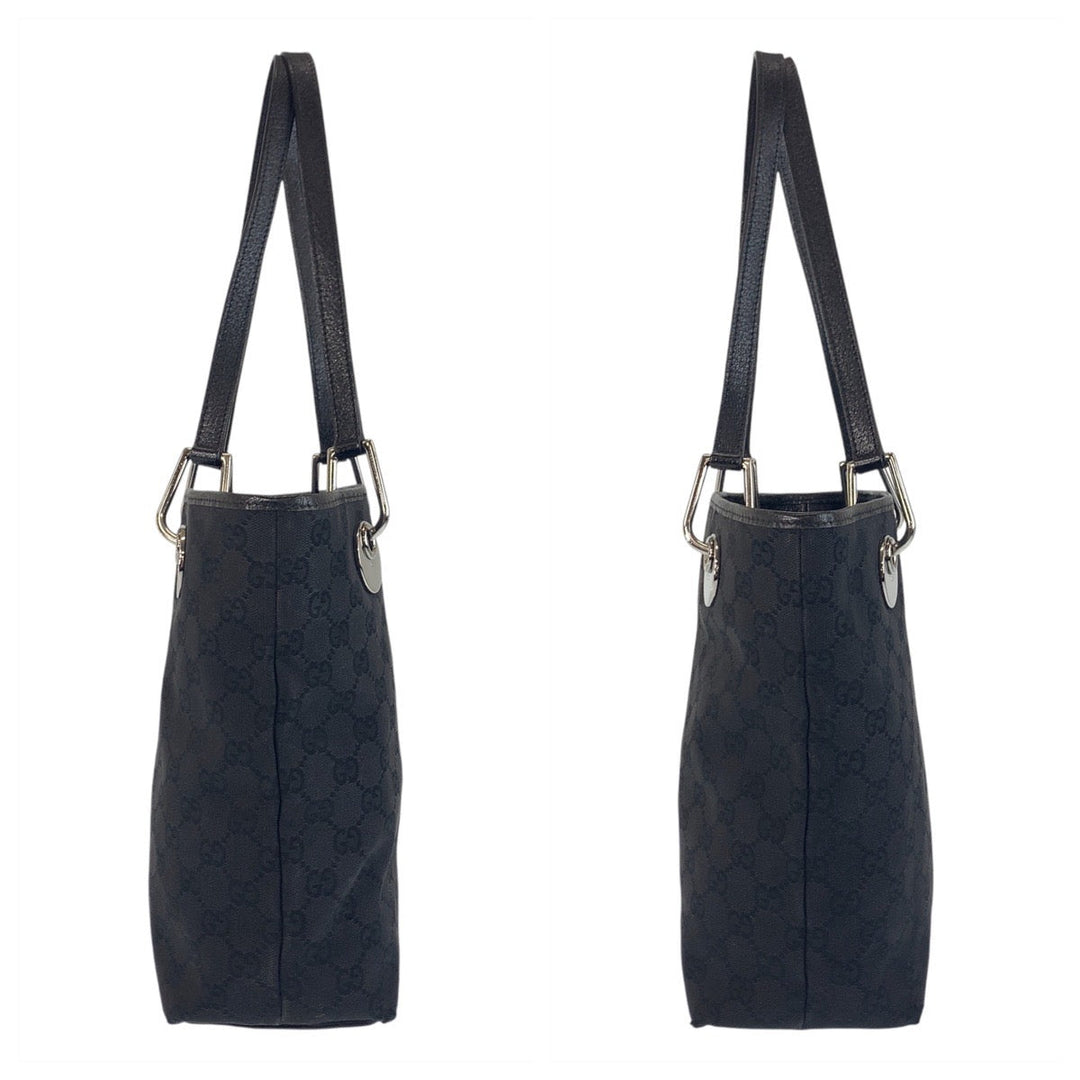 GUCCI Tote Bag 120840 GG canvas, leather Black SilverMetal Tote Bag Shoulder Bag Women Used Authentic