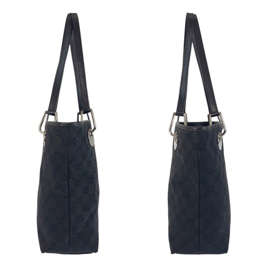 GUCCI Tote Bag 120840 GG canvas, leather Black SilverMetal Tote Bag Shoulder Bag Women Used Authentic