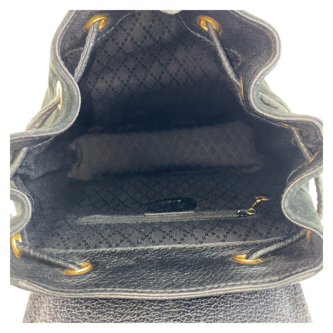 GUCCI Backpack 003 1705 0030 Suede Black GoldMetal Backpack Backpack Bamboo Women Used Authentic