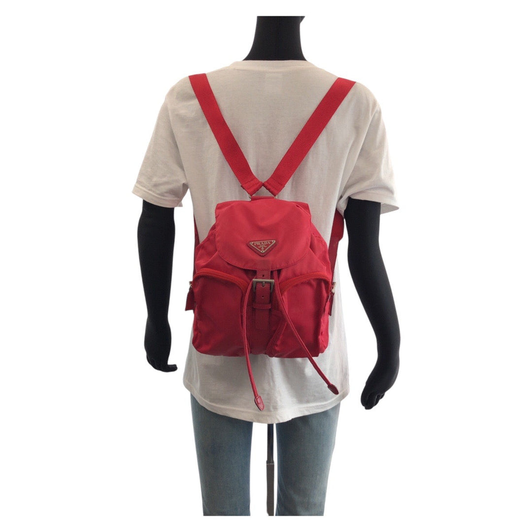 PRADA Backpack Nylon, Leather Red Backpacks & Daypacks Backpacks Test Triangle With logo Women Used Authentic