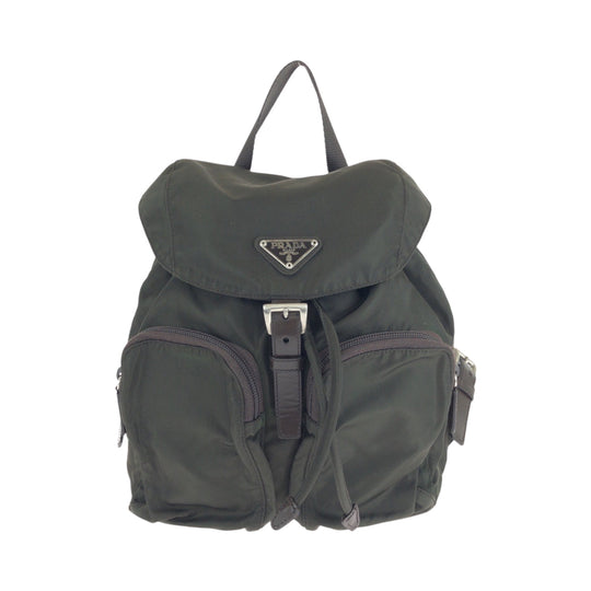 PRADA Backpack Nylon green Backpack Backpack Test Triangle With logo Women Used Authentic