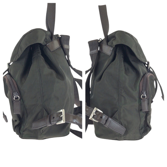 PRADA Backpack Nylon green Backpack Backpack Test Triangle With logo Women Used Authentic
