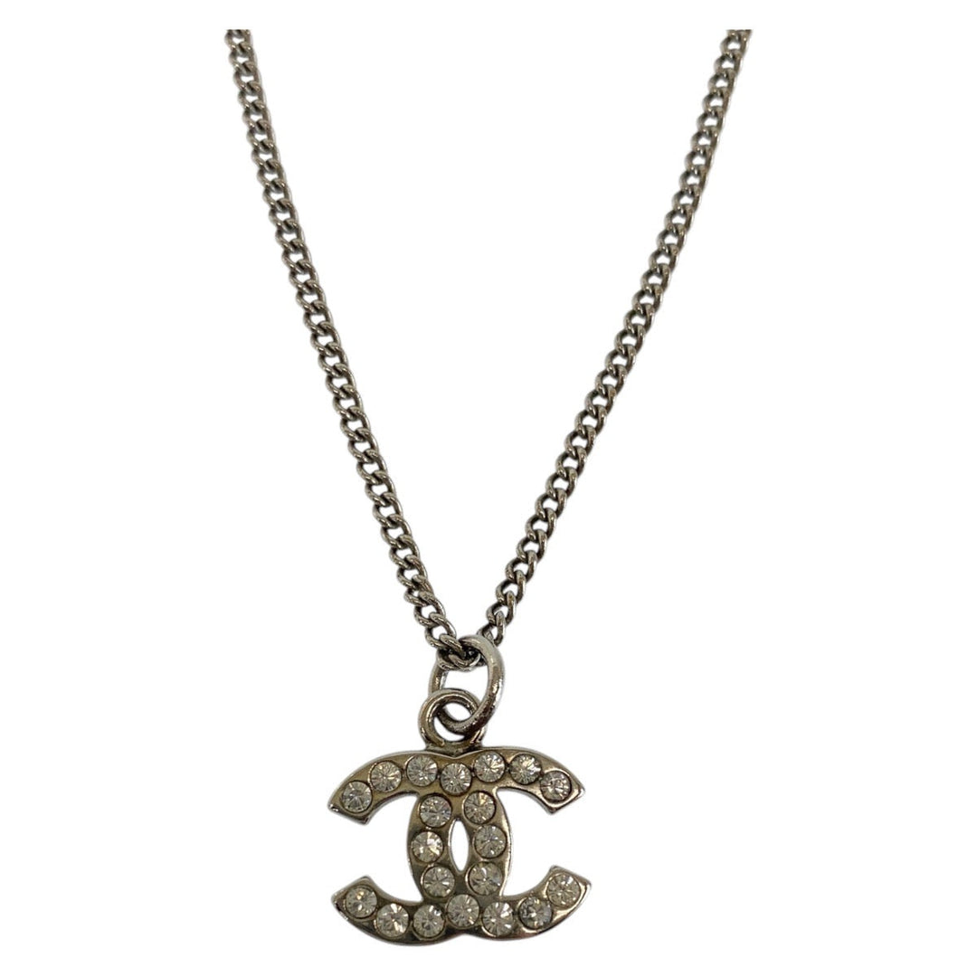 CHANEL Necklace Plating, Rhinestone Silver silver COCO Mark Women Used Authentic