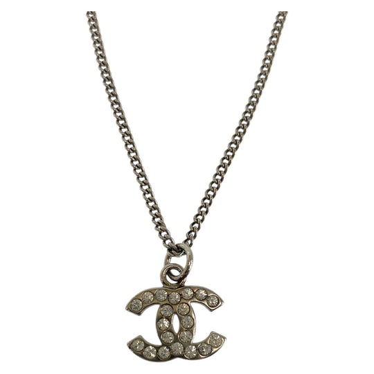 CHANEL Necklace Plating, Rhinestone Silver silver COCO Mark Women Used Authentic