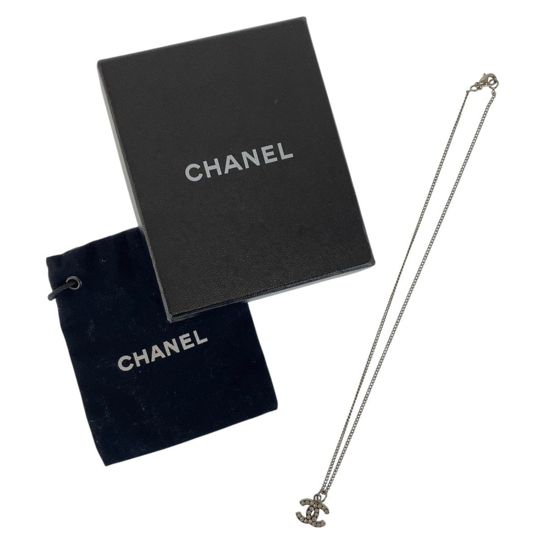 CHANEL Necklace Plating, Rhinestone Silver silver COCO Mark Women Used Authentic