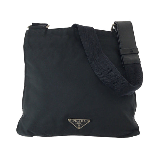 PRADA Shoulder Bag Nylon Black SilverMetal Shoulder Bag Sacoche Test Triangle With logo mens Used Authentic