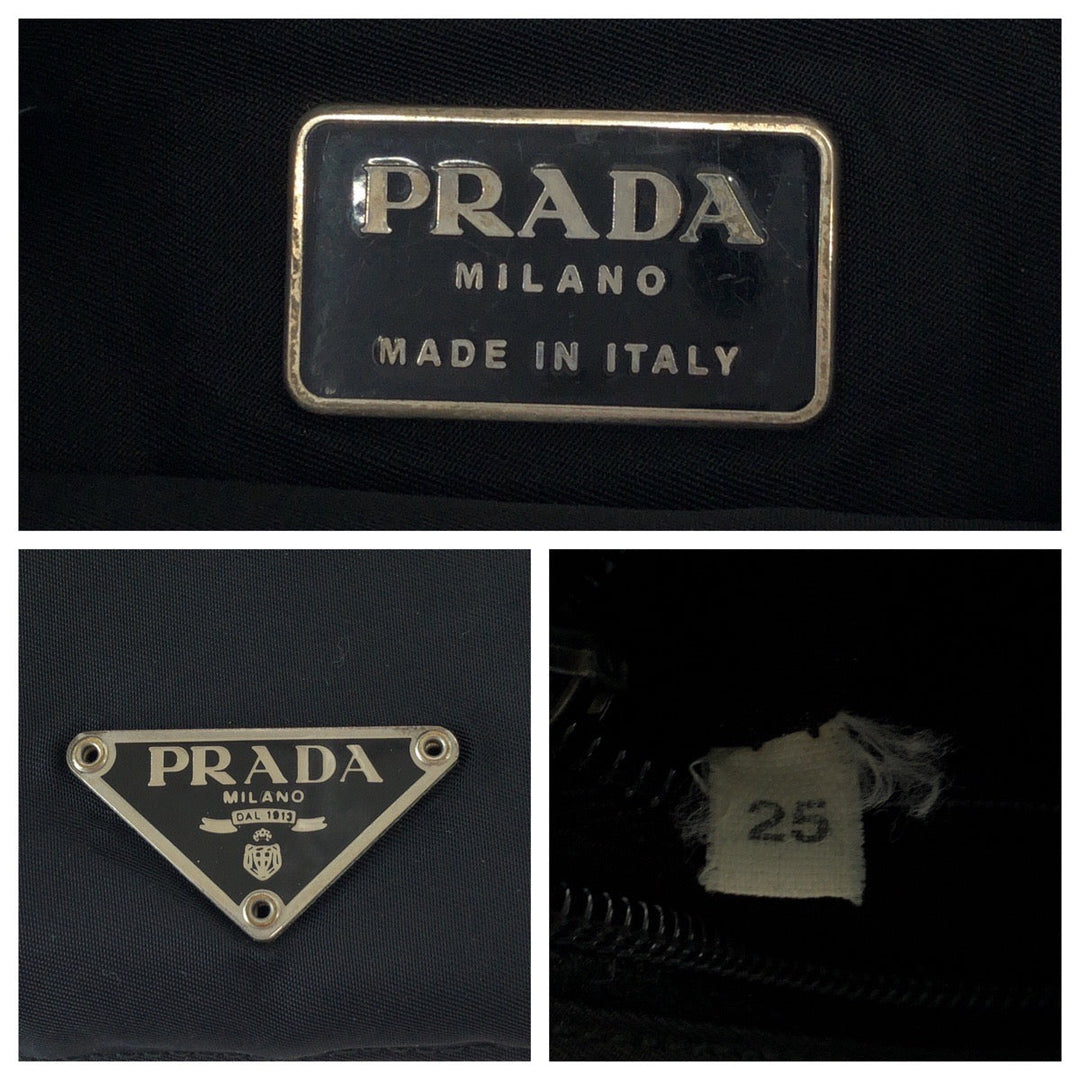 PRADA Shoulder Bag Nylon Black SilverMetal Shoulder Bag Sacoche Test Triangle With logo mens Used Authentic
