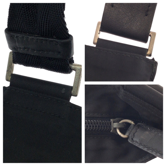 PRADA Shoulder Bag Nylon Black SilverMetal Shoulder Bag Sacoche Test Triangle With logo mens Used Authentic