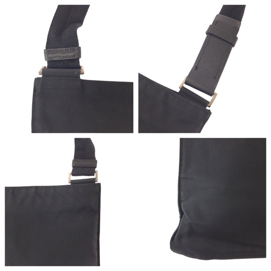 PRADA Shoulder Bag Nylon Black SilverMetal Shoulder Bag Sacoche Test Triangle With logo mens Used Authentic