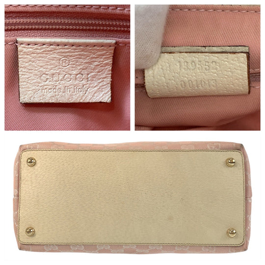 GUCCI Tote Bag 139552 GG canvas, leather Pink White Gold Metal Tote Bag Shoulder Bag Women Used Authentic