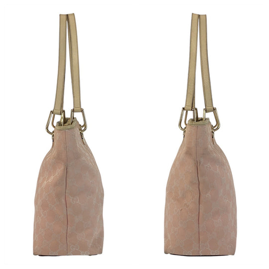 GUCCI Tote Bag 139552 GG canvas, leather Pink White Gold Metal Tote Bag Shoulder Bag Women Used Authentic