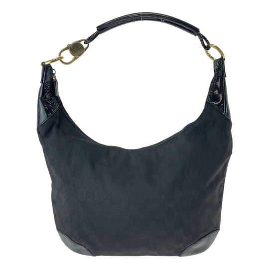 GUCCI Shoulder Bag 001 4157 GG canvas, leather Black GoldMetal Women Used Authentic