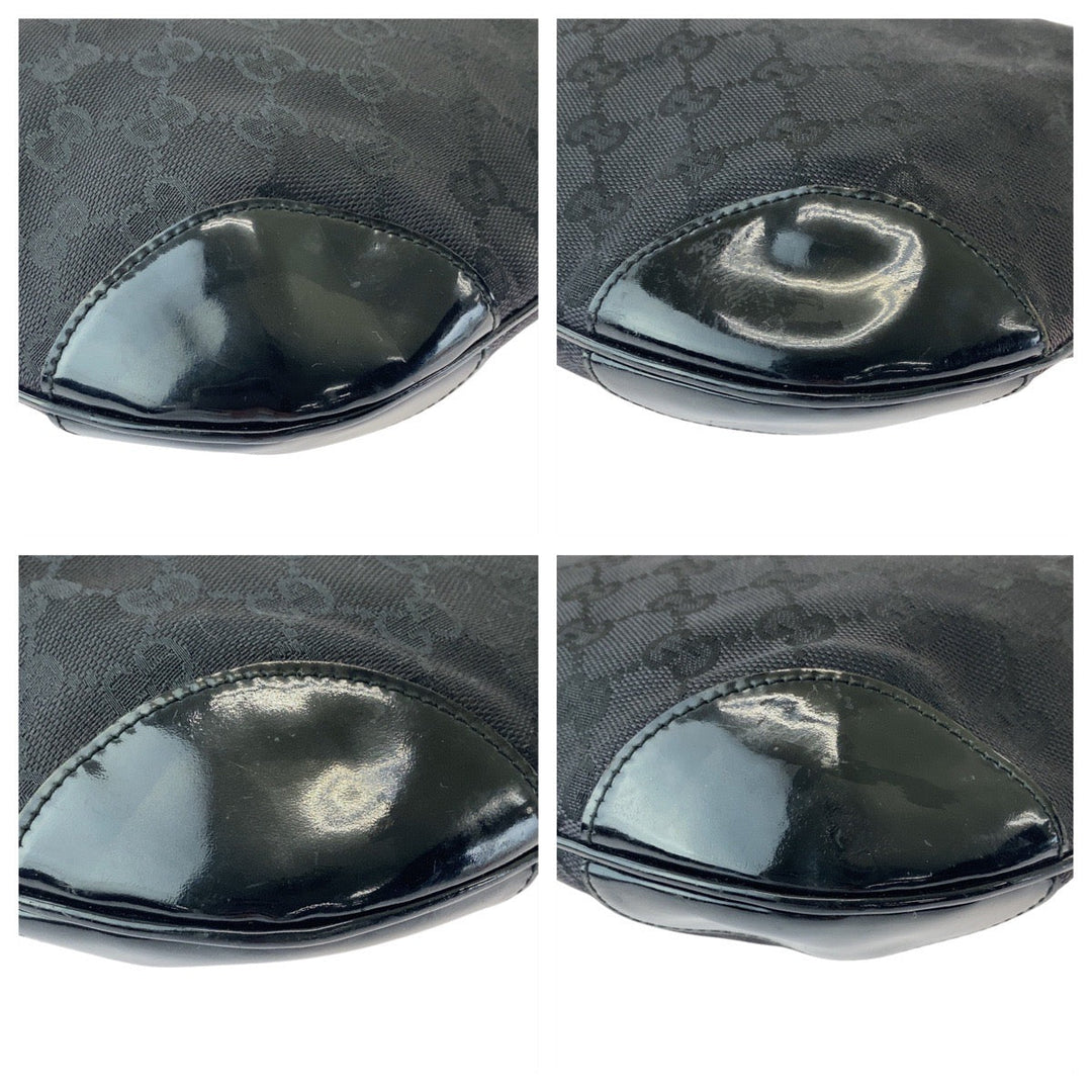 GUCCI Shoulder Bag 001 4157 GG canvas, leather Black GoldMetal Women Used Authentic