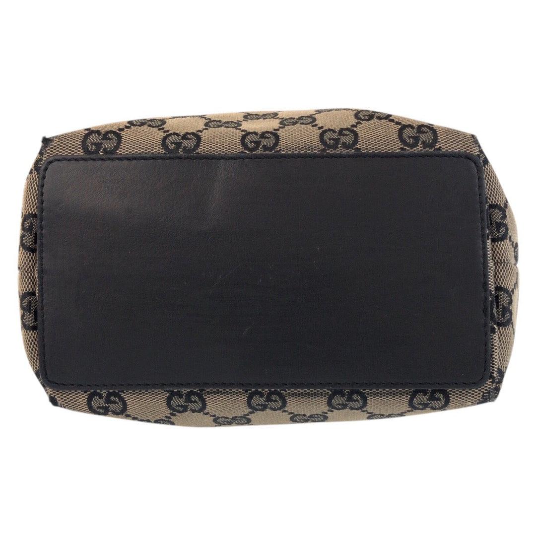 GUCCI Tote Bag 002 1099 GG canvas, leather Beige Black Gold Metal Tote Bag Shoulder Bag Women Used Authentic