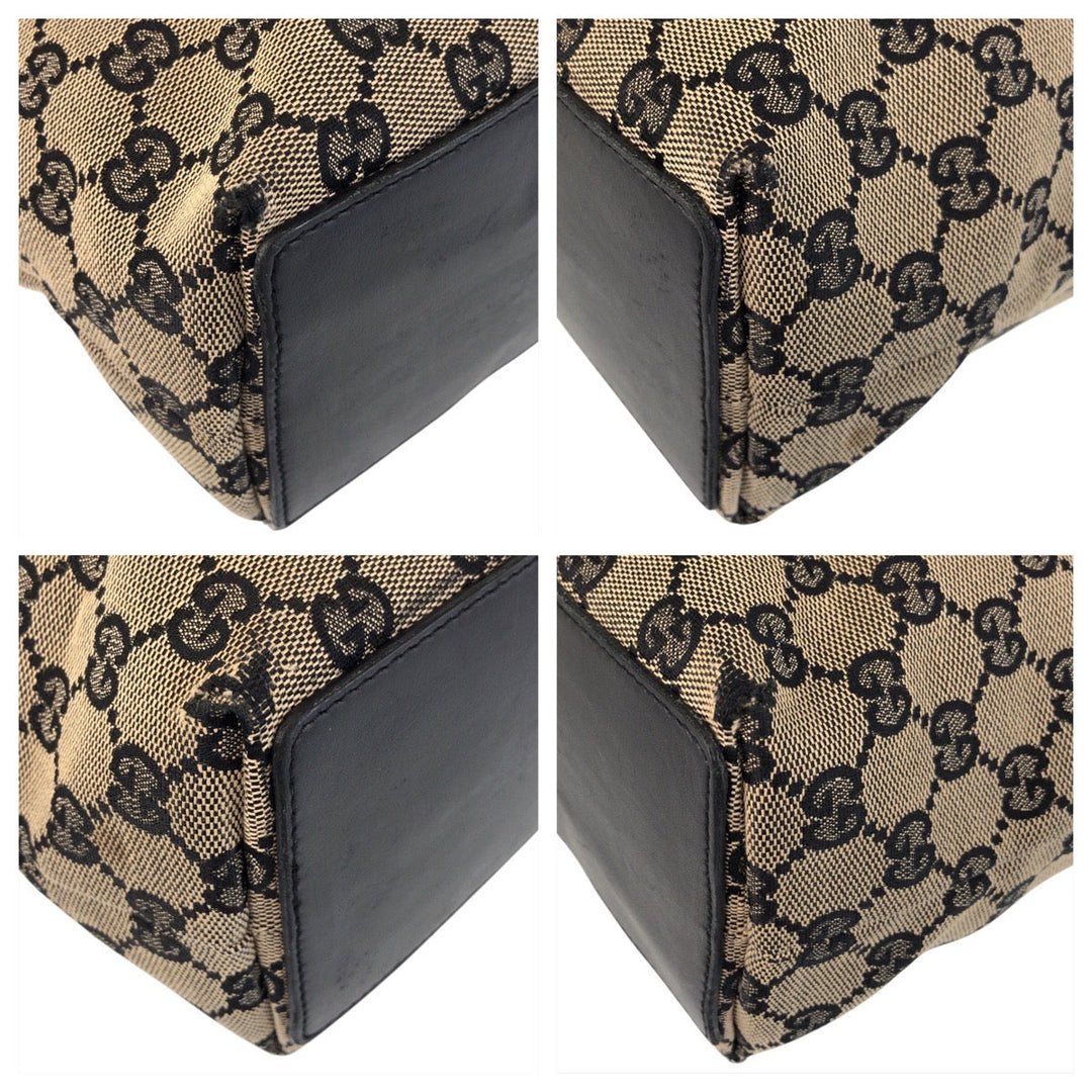 GUCCI Tote Bag 002 1099 GG canvas, leather Beige Black Gold Metal Tote Bag Shoulder Bag Women Used Authentic