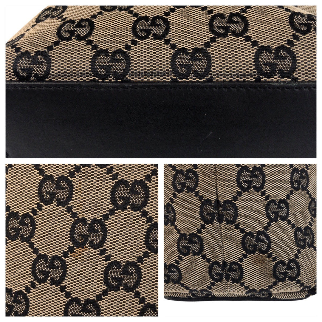 GUCCI Tote Bag 002 1099 GG canvas, leather Beige Black Gold Metal Tote Bag Shoulder Bag Women Used Authentic