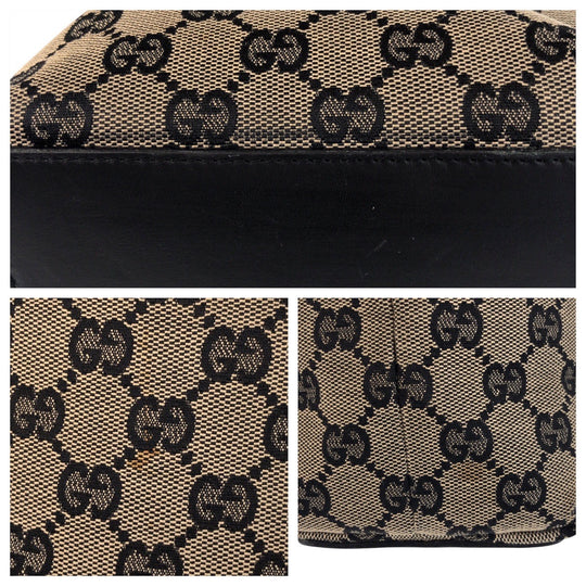 GUCCI Tote Bag 002 1099 GG canvas, leather Beige Black Gold Metal Tote Bag Shoulder Bag Women Used Authentic