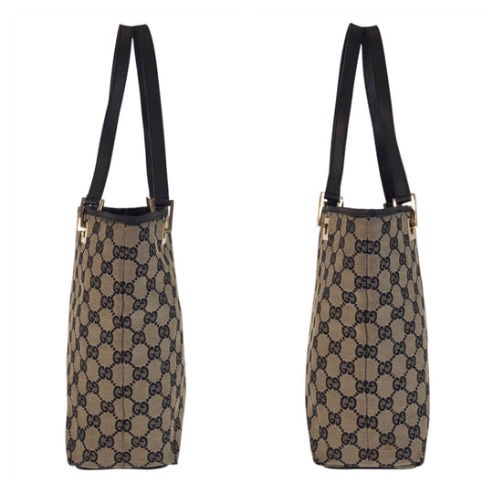 GUCCI Tote Bag 002 1099 GG canvas, leather Beige Black Gold Metal Tote Bag Shoulder Bag Women Used Authentic