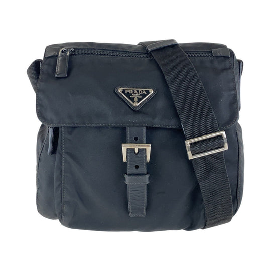 PRADA Shoulder Bag Nylon black Shoulder Bag pochette Test Triangle With logo Women Used Authentic