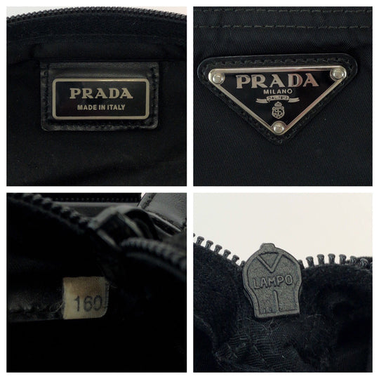 PRADA Shoulder Bag Nylon Black SilverMetal Shoulder Bag pochette Test Triangle With logo Women Used Authentic