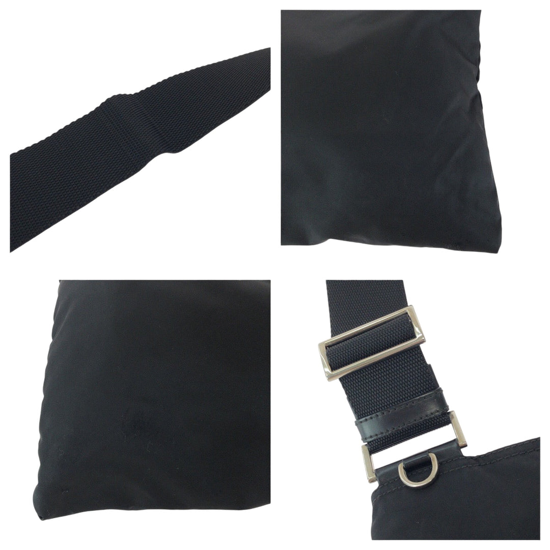PRADA Shoulder Bag Nylon Black SilverMetal Shoulder Bag pochette Test Triangle With logo Women Used Authentic