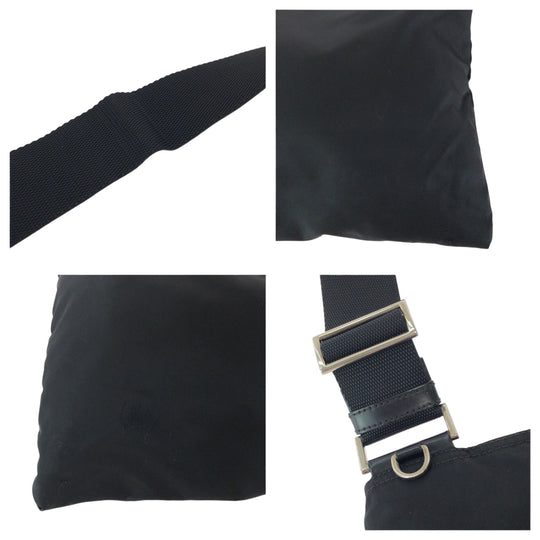 PRADA Shoulder Bag Nylon Black SilverMetal Shoulder Bag pochette Test Triangle With logo Women Used Authentic