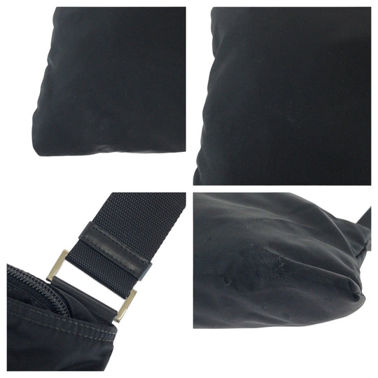 PRADA Shoulder Bag Nylon Black SilverMetal Shoulder Bag pochette Test Triangle With logo Women Used Authentic