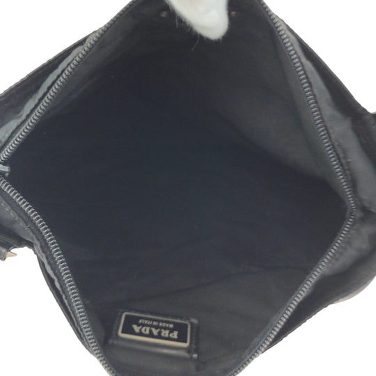 PRADA Shoulder Bag Nylon Black SilverMetal Shoulder Bag pochette Test Triangle With logo Women Used Authentic