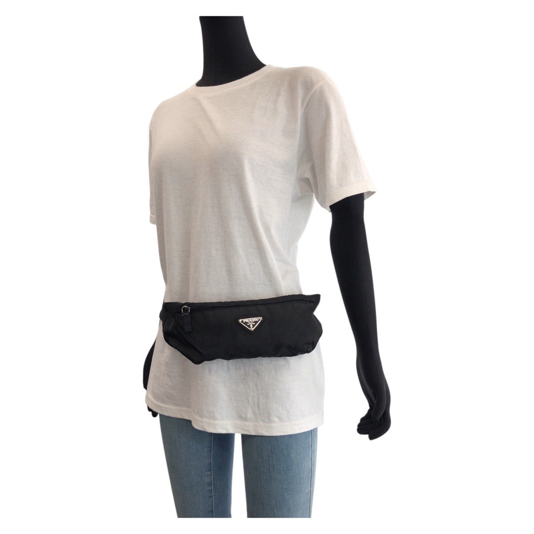 PRADA Waist bag Nylon black Sling bag Test Triangle With logo Women Used Authentic