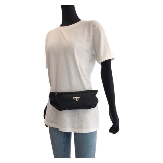 PRADA Waist bag Nylon black Sling bag Test Triangle With logo Women Used Authentic