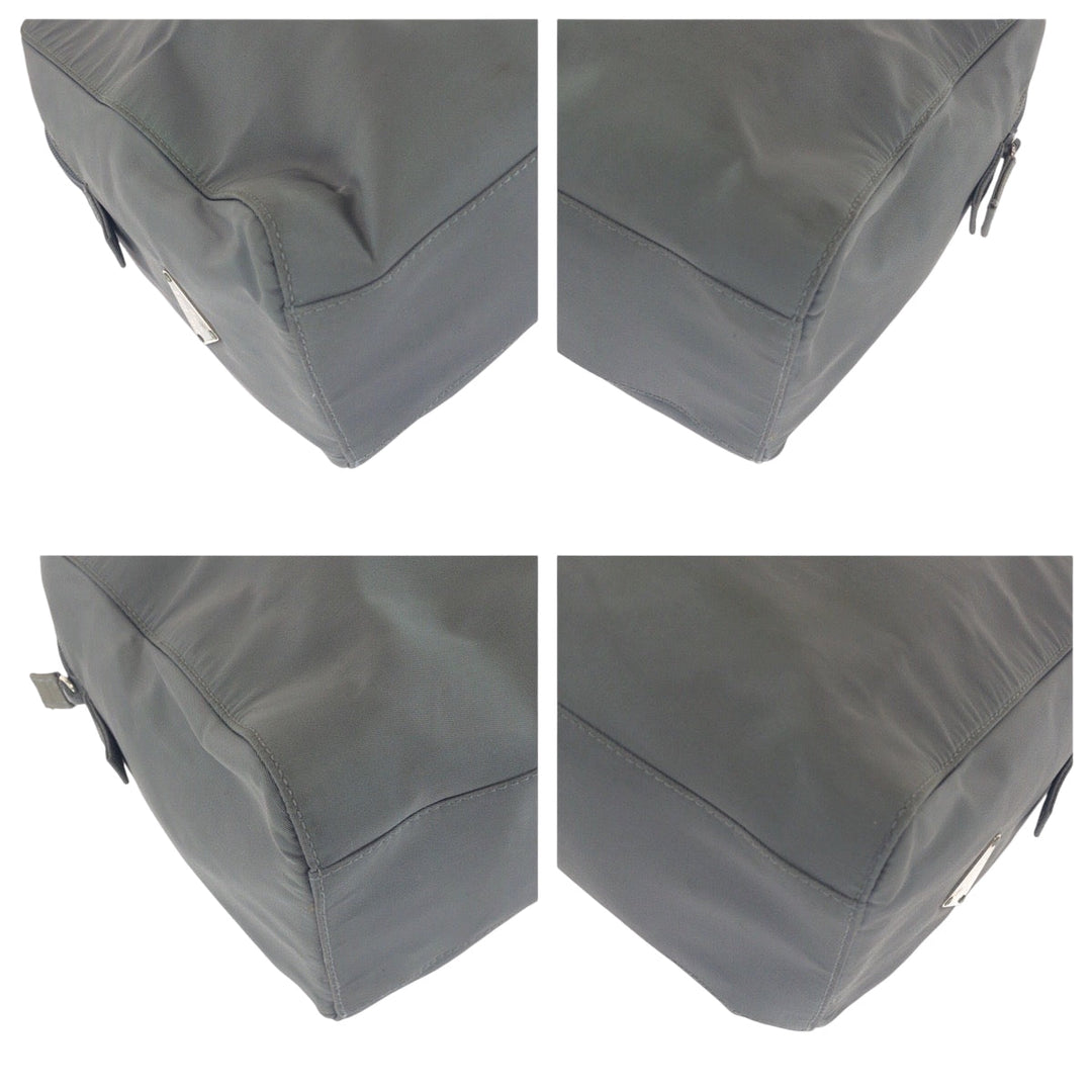 PRADA Shoulder Bag Nylon Grey SilverMetal Shoulder Bag Handbag 2way Test Triangle With logo Women Used Authentic