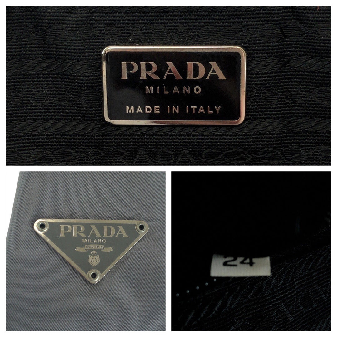 PRADA Shoulder Bag Nylon Grey SilverMetal Shoulder Bag Handbag 2way Test Triangle With logo Women Used Authentic