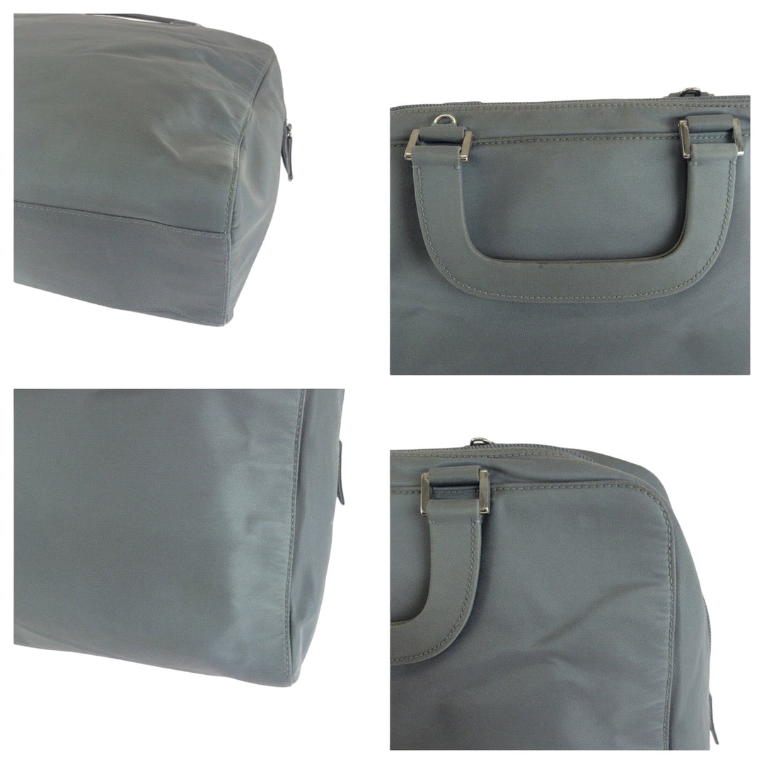 PRADA Shoulder Bag Nylon Grey SilverMetal Shoulder Bag Handbag 2way Test Triangle With logo Women Used Authentic