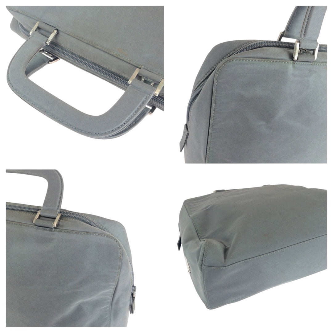 PRADA Shoulder Bag Nylon Grey SilverMetal Shoulder Bag Handbag 2way Test Triangle With logo Women Used Authentic