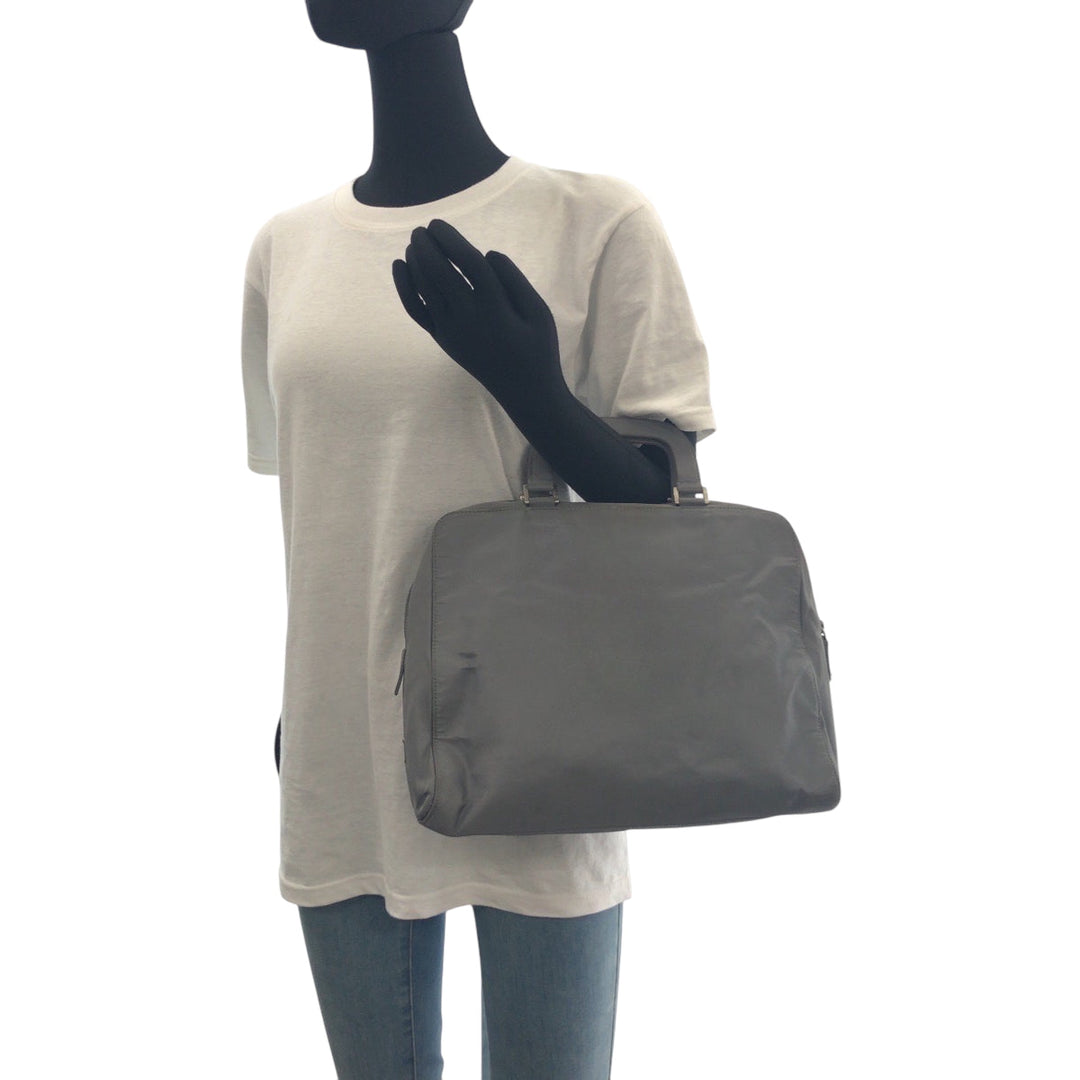 PRADA Shoulder Bag Nylon Grey SilverMetal Shoulder Bag Handbag 2way Test Triangle With logo Women Used Authentic