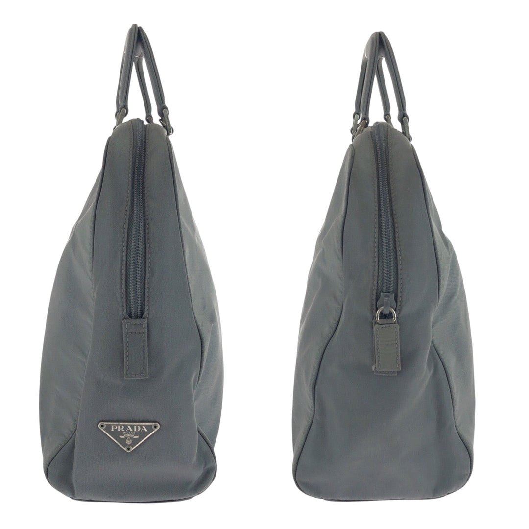 PRADA Shoulder Bag Nylon Grey SilverMetal Shoulder Bag Handbag 2way Test Triangle With logo Women Used Authentic