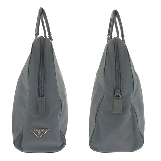 PRADA Shoulder Bag Nylon Grey SilverMetal Shoulder Bag Handbag 2way Test Triangle With logo Women Used Authentic